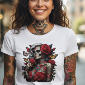 Camiseta Catrina con Rosas y Mariposas